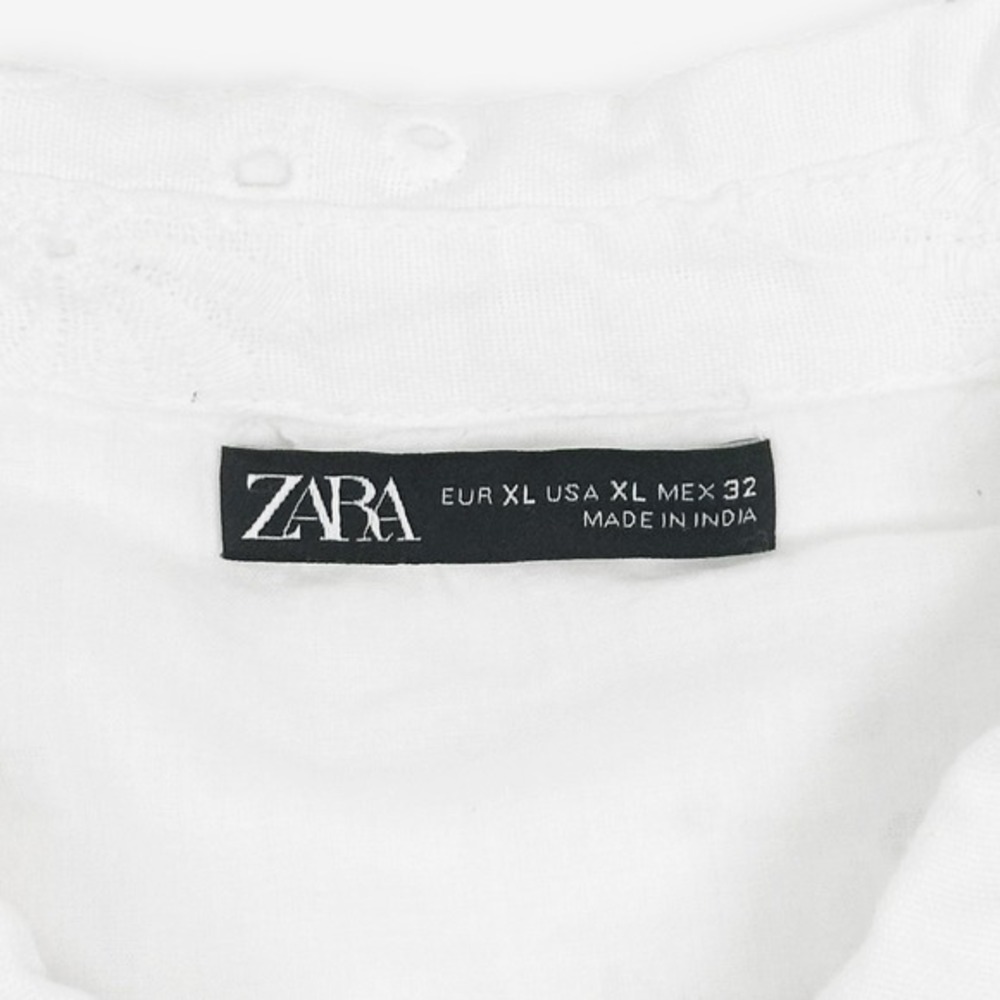 Zara Eyelet Mini Dress Size XL White Babydoll Boho Cottagecore Romantic Coastal - Picture 5 of 5